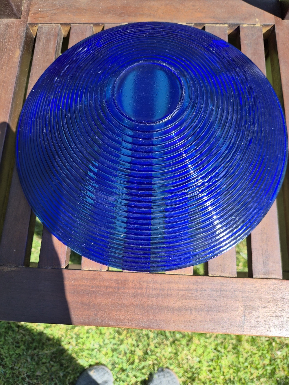 Vintage MCM Cobalt Blue Ribbed Glass Bowl • Mid Century Modern Decor #2 - Picture 4 of 6